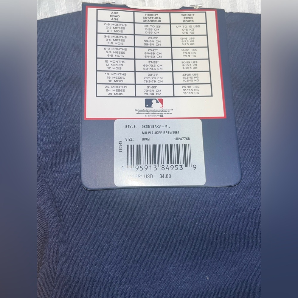 Milwaukee Brewers Creeper Set Infant Baby Bodysuit 3/6 6/9M MLB Baseball NEW - Picture 6 of 6